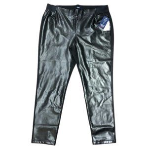 Chaps Black Faux Leather Inset Super Stretch Plus Size Skinny Fit Ponte Leggings